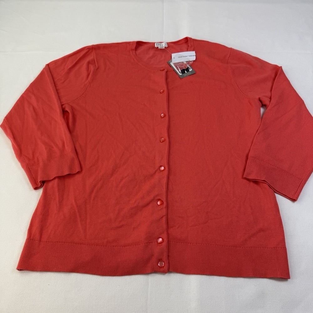 Spense‎ Coral Button-up 3/4 Sleeve Cardigan Sweater XL New Spring Lightweight
